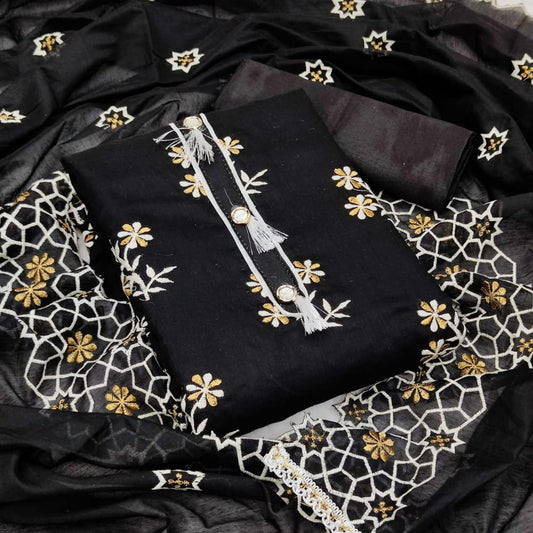 Refreshing Black Color Embroidered Work Chanderi Salwar Suit