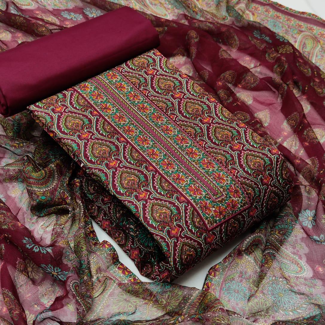 Marvelous Maroon Color Cotton Occasion Wear Printed Salwar Suit