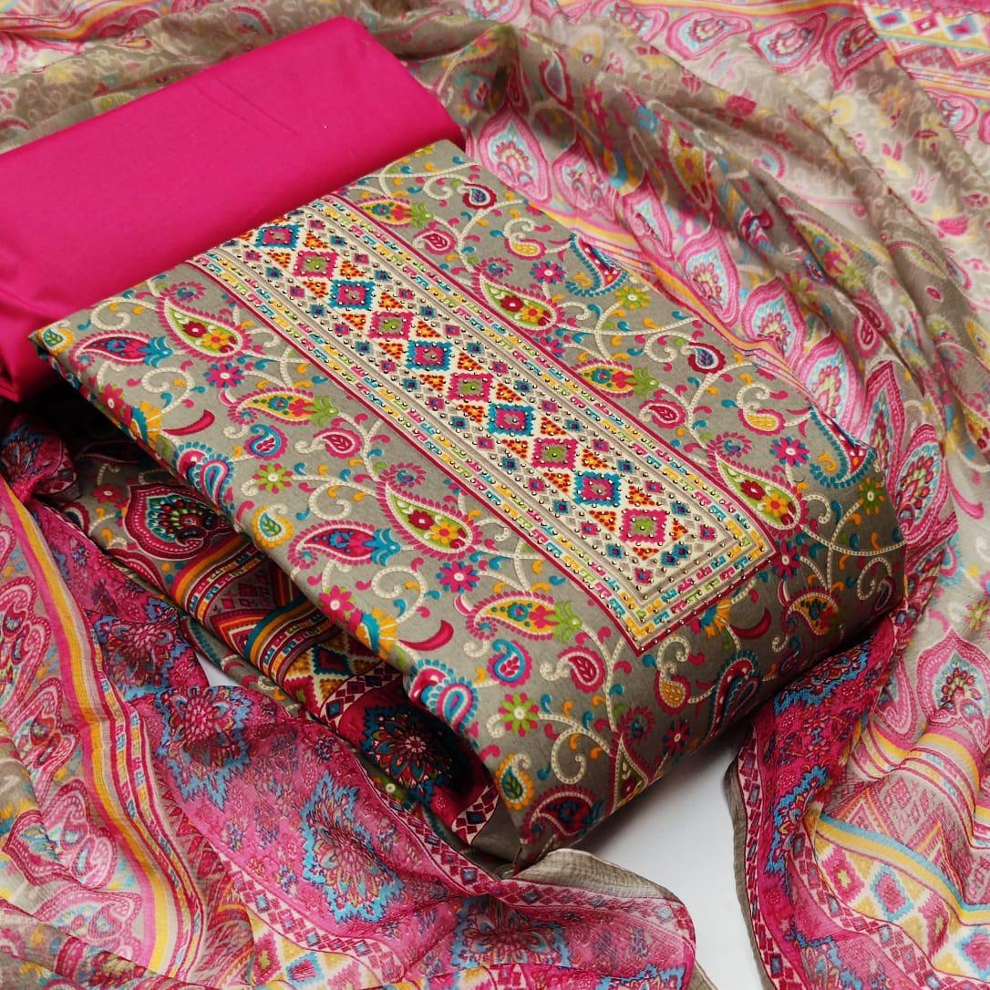 Adorable Pink Color Designer Printed Cotton Salwar Suit For Women