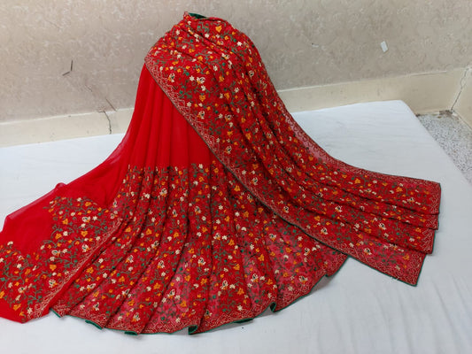 Engrossing Red Color Embroidered Work Georgette Saree Blouse For Occasion Wear
