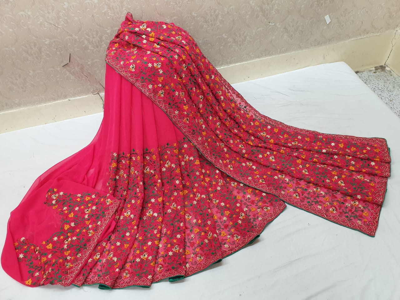 Graceful Pink Color Stone Thread Work Georgette Party Wear Saree Blouse