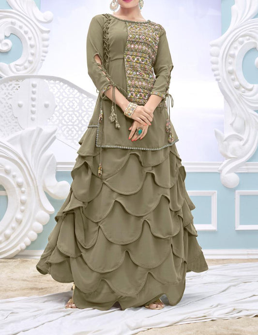 Charming Green Color Georgette Embroidered Work Indo Western For Festive Wear