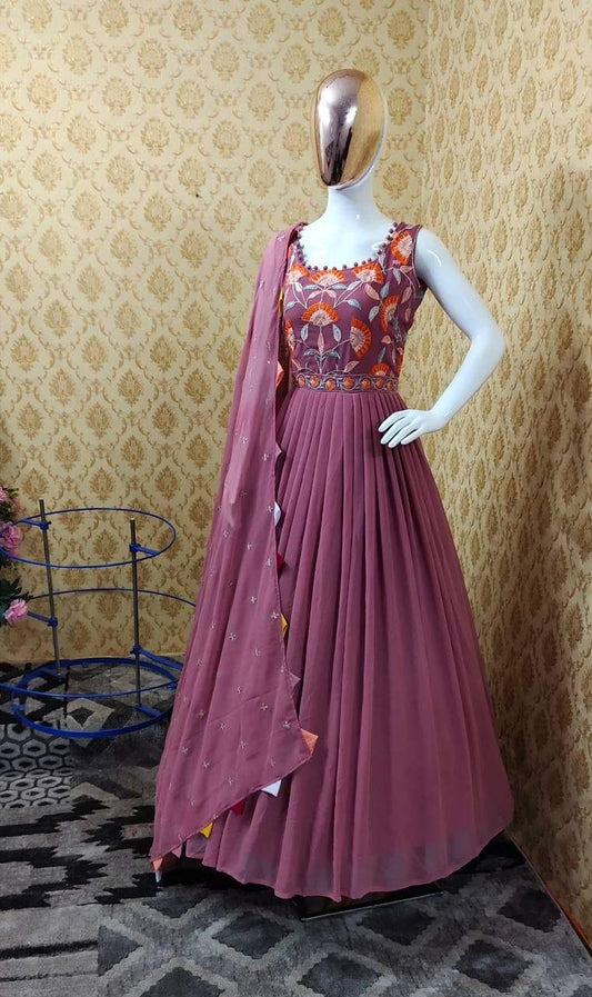 Impressive Purple Color Embroidered Work Georgette Salwar Suit