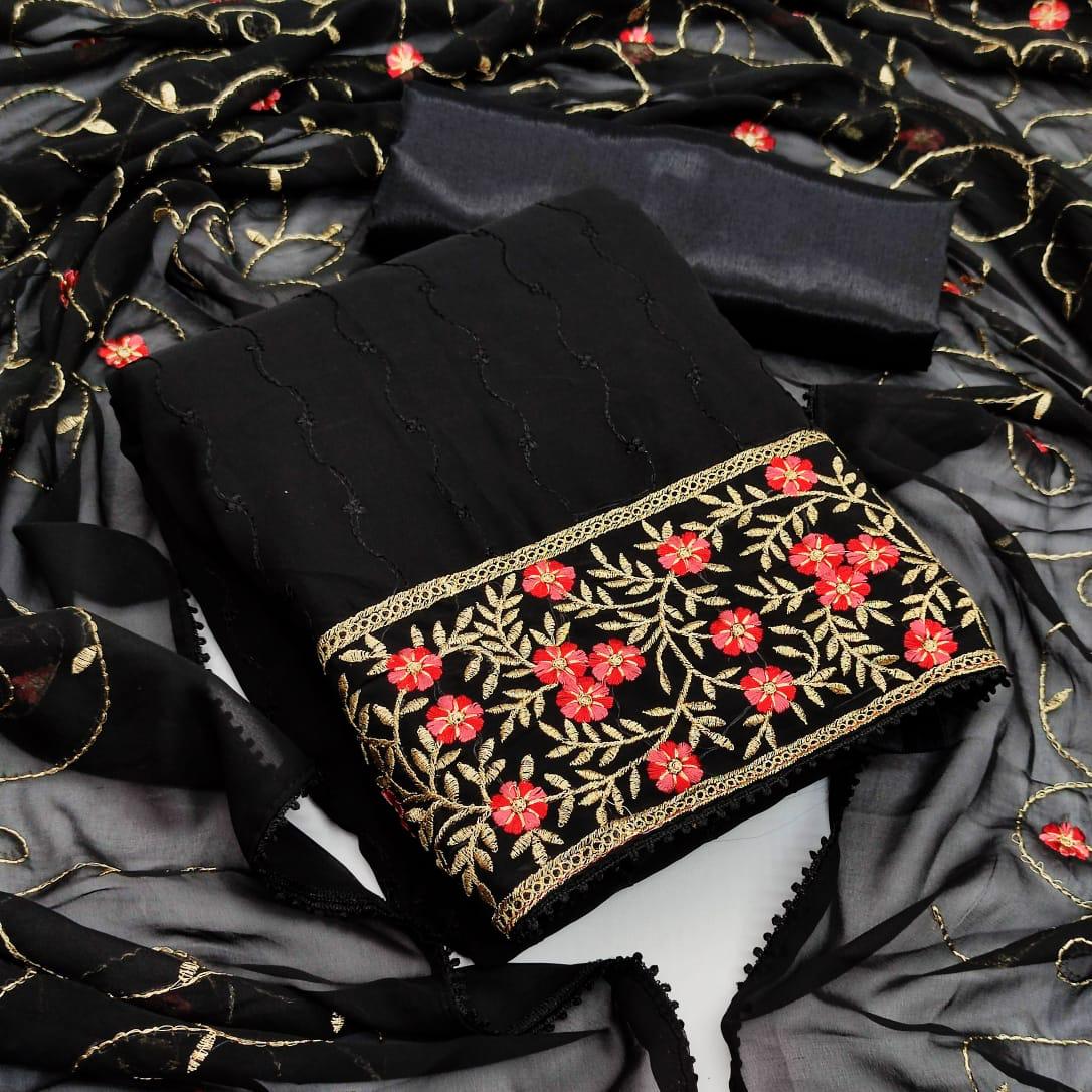 Flamboyant Black Color Georgette Multi Work Salwar Suit For Function Wear