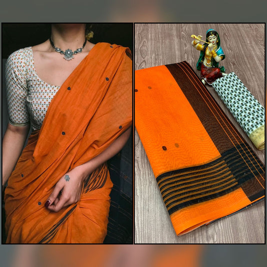 Staggering Mustard Color Cotton printed Casual Wear Saree Blouse