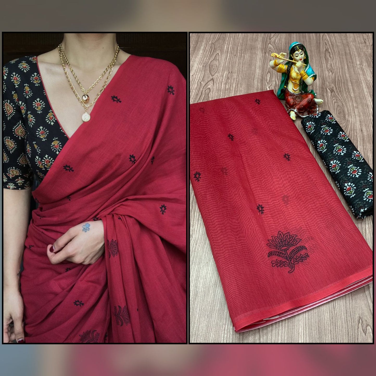 Majesty Maroon Color Cotton Digital Printed Running Wear Saree Blouse