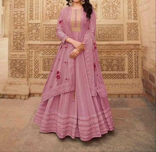 Pretty Purple Color Embroidered Multi Work Silk Function Wear Salwar Suit