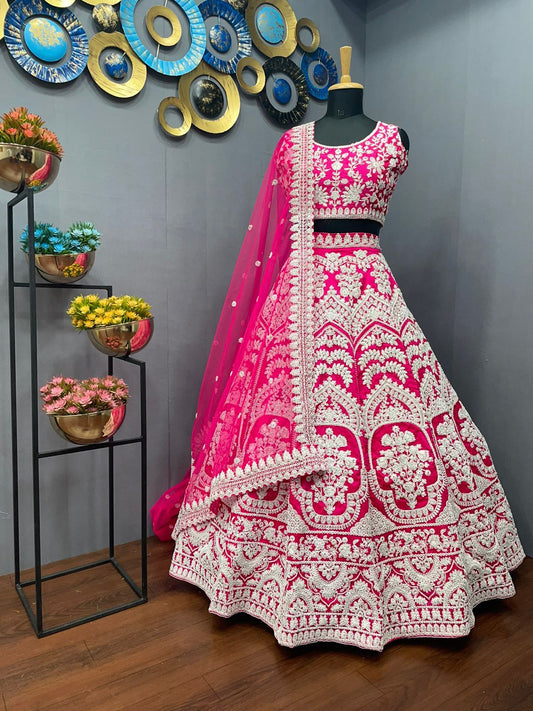 Wonderful Rani Pink Color Wedding Wear Tapeta Coding Work Lehenga Choli