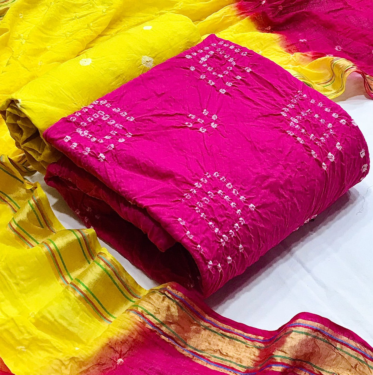 Casual Wear Cotton Bandhani Work Salwar Suit For Women