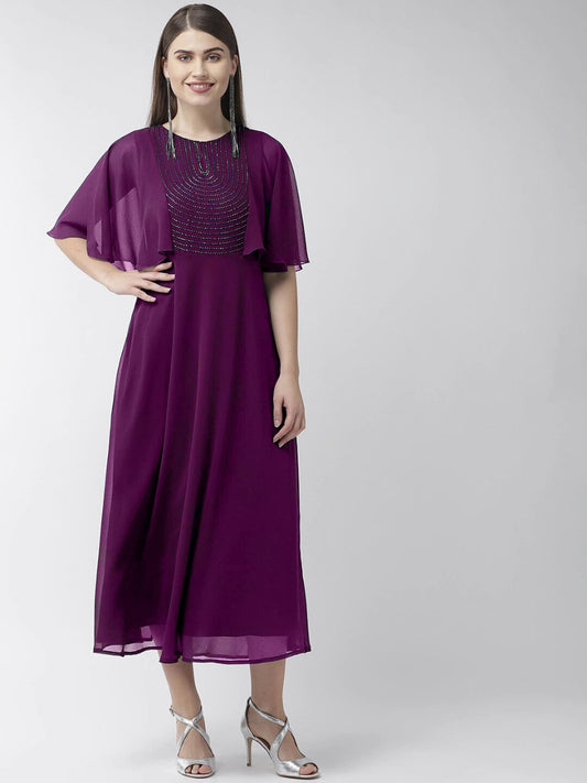 Appealing Wine Color Ready Made Georgette Hand Work Occasion Wear Gown
