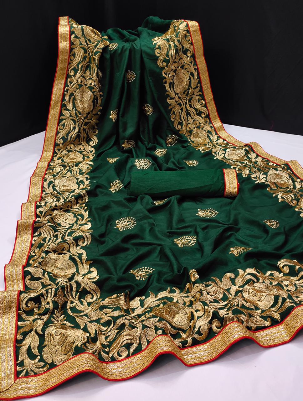 Gorgeous Green Color Festive Wear Silk Embroidered Work Saree