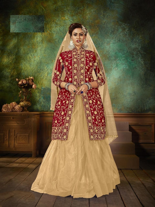 Elegant Falcan Velvet Wedding Wear Stone Designer Embroidered Work Indo Western Salwar Suit