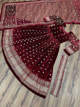 Load image into Gallery viewer, Maroon Color Velvet Embroidered Ready To Wear Gown
