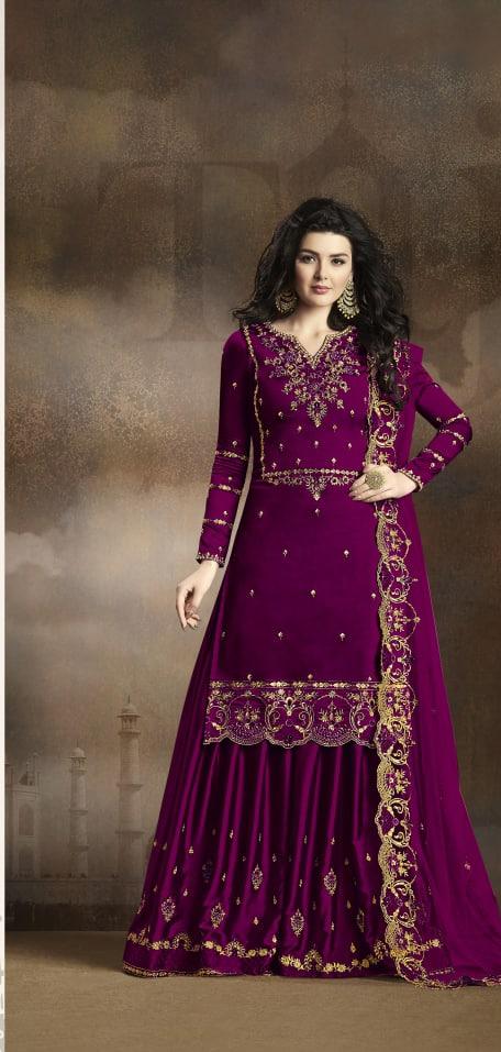 Intricate Wine Color Georgette Designer Embroidered Work Salwar Suit