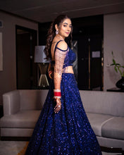 Load image into Gallery viewer, Wedding Wear Blue Velvet Sequence Work Lehenga Choli
