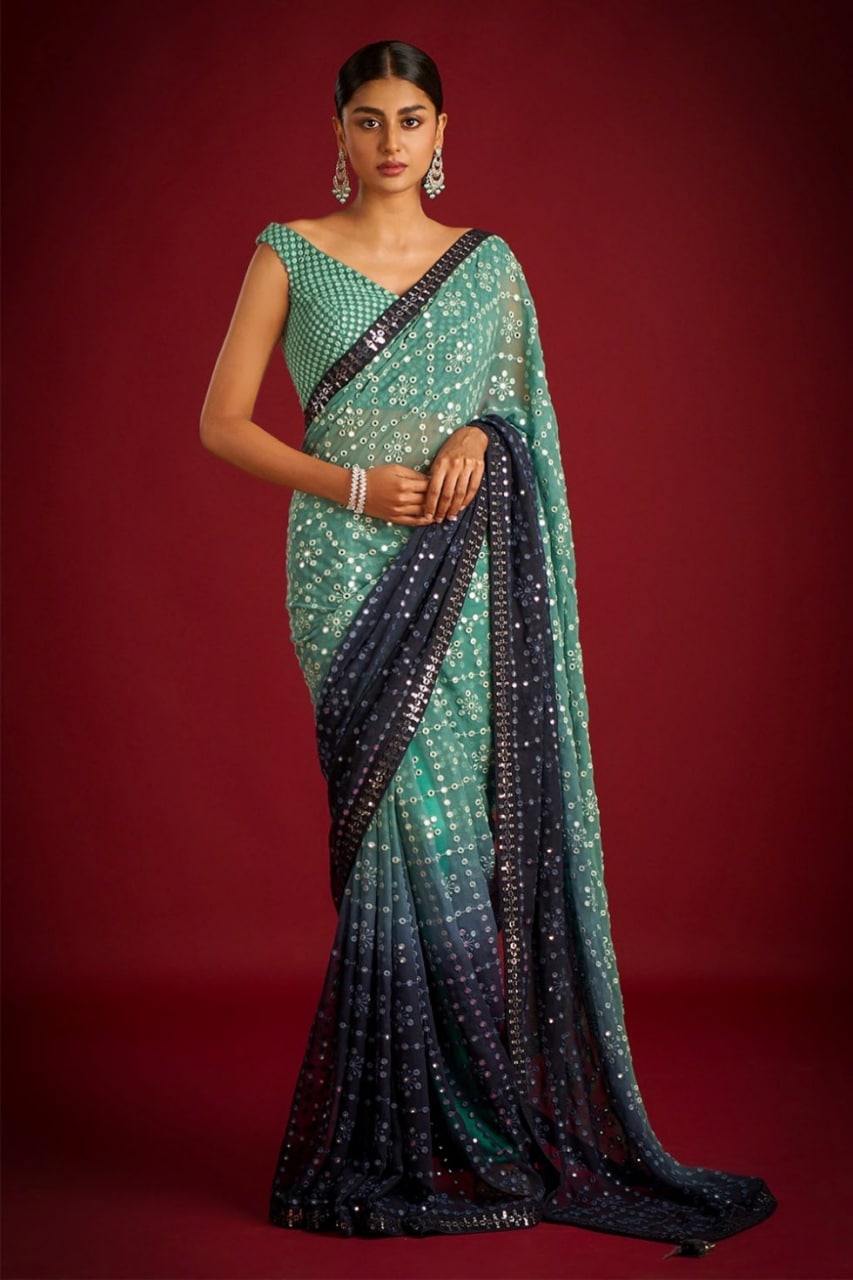 Sophisticated Georgette Shaded Sequence n Embroidered Heavy Designer Sari