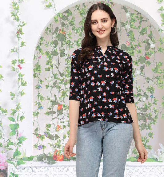 Wonderful Black Color American Crape Digital Printed Ready Made Western Wear Top