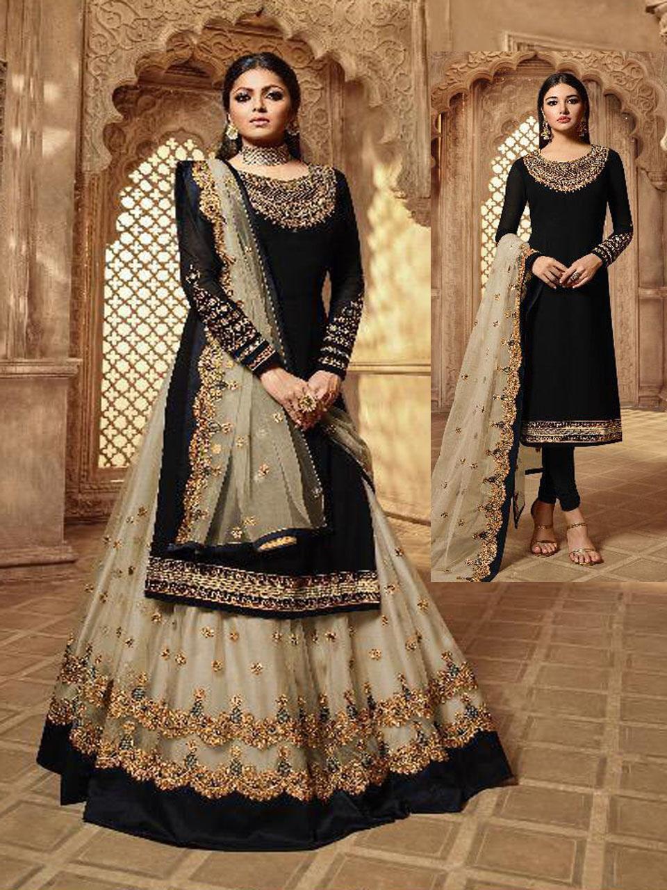 Wedding Wear Faux Georgette Lehenga Style Salwar Suit For Women