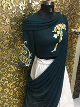 Load image into Gallery viewer, Dark Green Taffeta Silk Embroidered Semi Stitched Lehenga Choli
