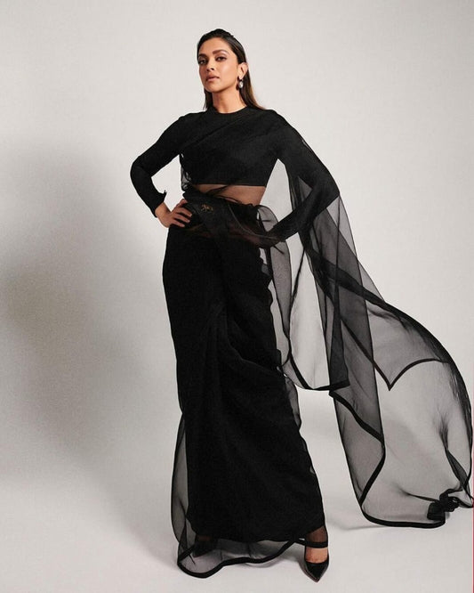 Bollywood Style Black Color Plain Saree Blouse With SabayaChi Patta