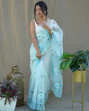 Load image into Gallery viewer, Party Wear Organza Silk Hand printed Designer Saree Blouse
