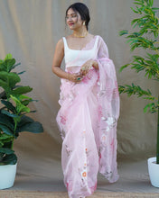 Load image into Gallery viewer, Party Wear Organza Silk Hand printed Designer Saree Blouse
