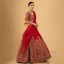 Load image into Gallery viewer, Bridal Wear Red Malai Silk Heavy Embroidered Semi Stitched Lehenga Choli
