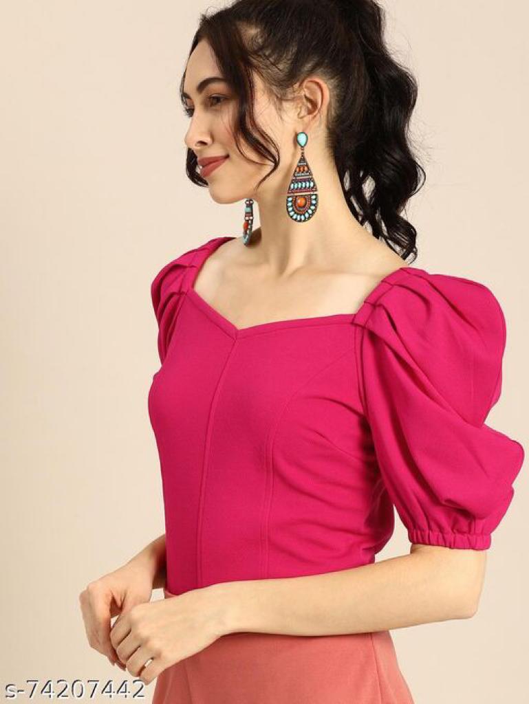 Daily Wear Polyester type Short Sleeve Full Stitched Top For Girls Wear
