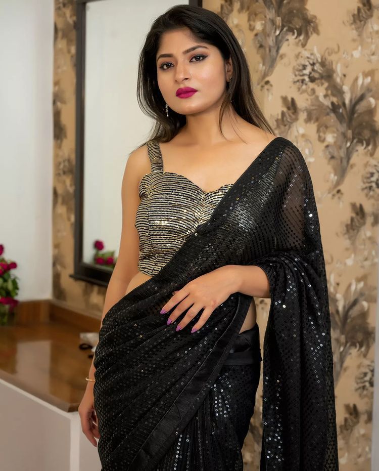 Glorious Black Color Full Sequence Work Saree with Blouse For Stylish Women