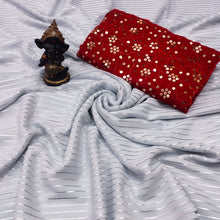 Load image into Gallery viewer, Stylish Light Color Georgette All Over Foil Print Designer Sari with Velvet Work Blouse
