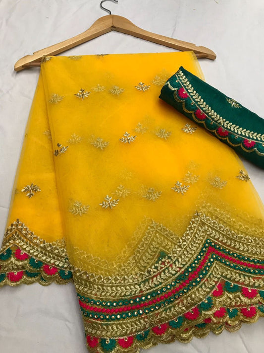 Beautiful Heavy Net Embroidered Border Saree Blouse