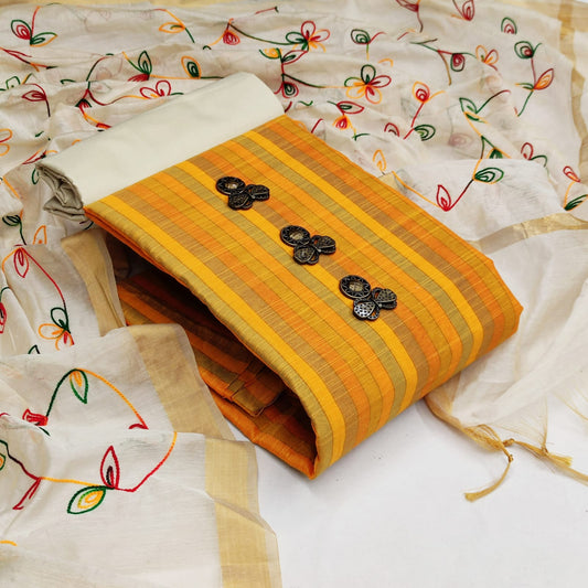 Yellow color cotton Unstitched Printed Dress Material for Women