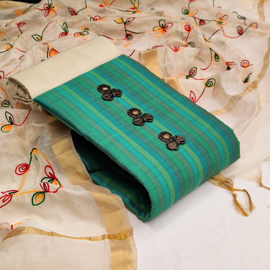 Party Wear Green Color South cotton Unstitched Printed Dress Material for Women