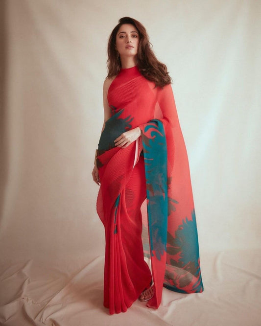 Party Wear Georgette Plating Design with Digital Print Saree Blouse