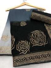 Load image into Gallery viewer, Outstanding Black Grey Shaded Georgette Zari Embroidered Work Saree Blouse
