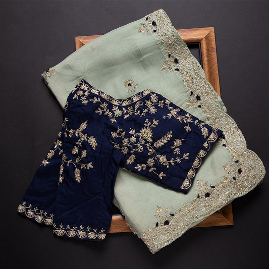 Wedding Wear Pista Color Rangoli Silk Embroidered Saree