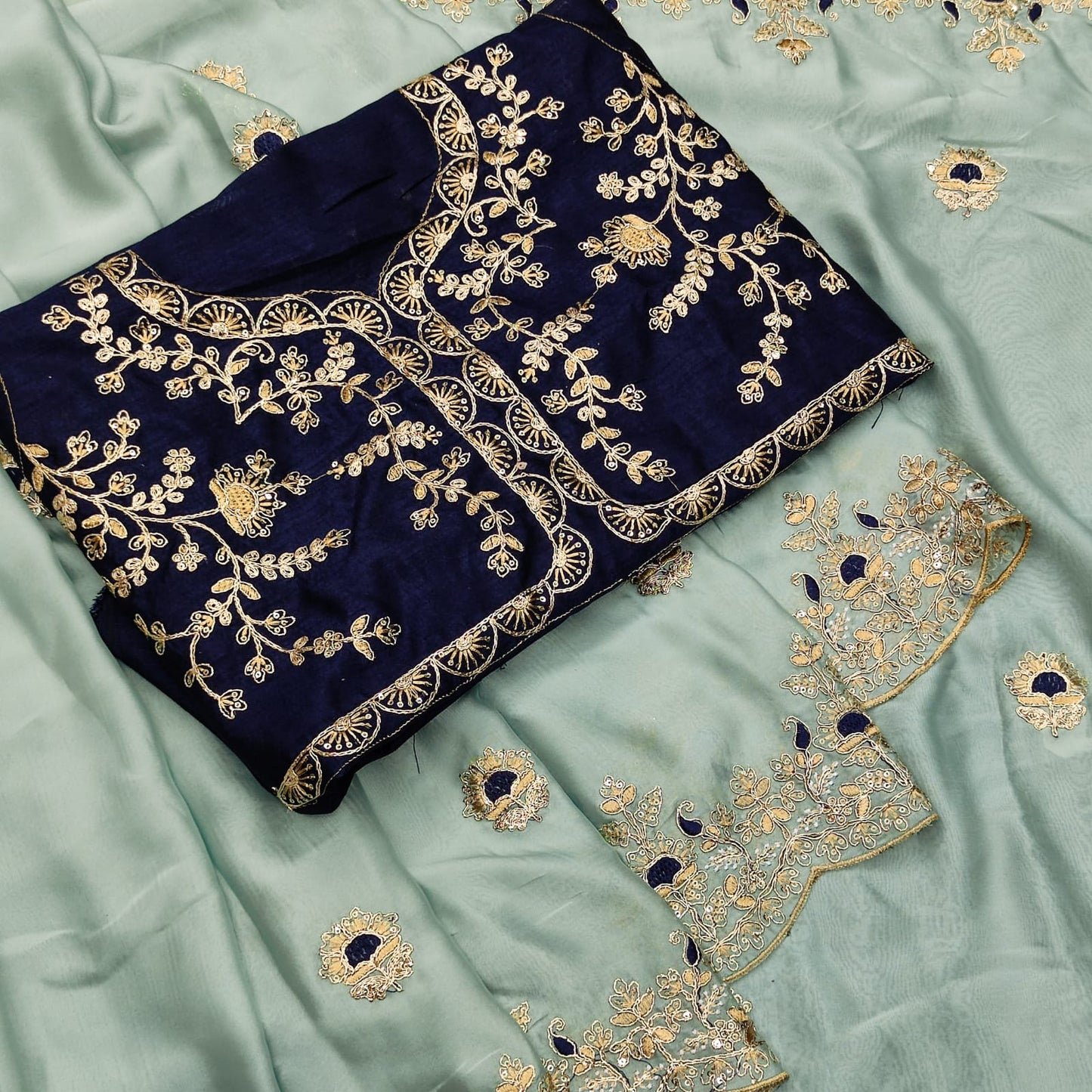 Wedding Wear Pista Color Rangoli Silk Embroidered Saree