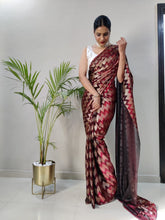 Load image into Gallery viewer, 1 Minutes Readymade Heavy Knitting Saree With Foil Print in Zig Zag Pattern
