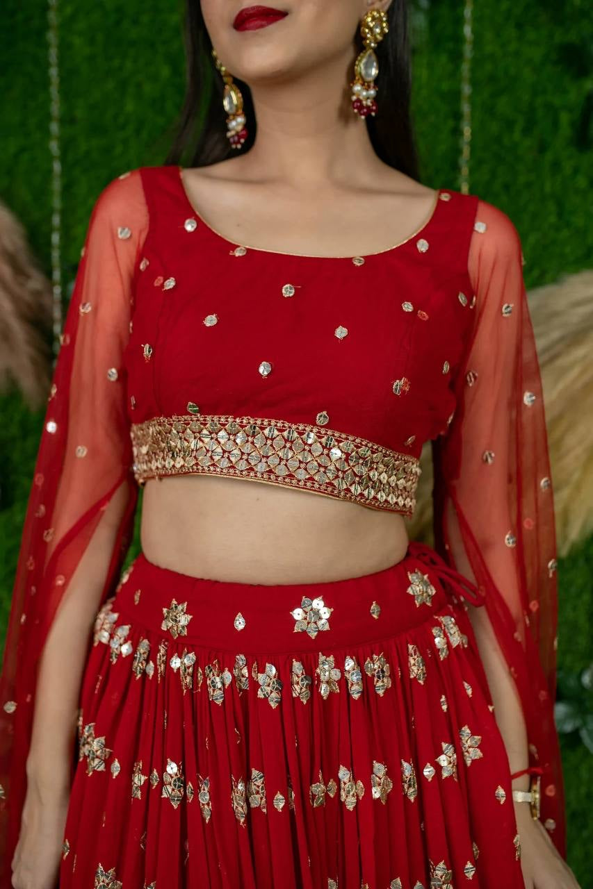 Wedding Wear Red color Soft Net Embroidered Lehenga Choli