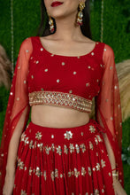 Load image into Gallery viewer, Wedding Wear Red color Soft Net Embroidered Lehenga Choli
