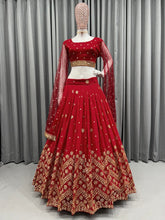 Load image into Gallery viewer, Wedding Wear Red color Soft Net Embroidered Lehenga Choli
