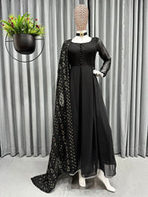 Load image into Gallery viewer, Wedding Wear Black Georgette Full Stitched Gown For Girls
