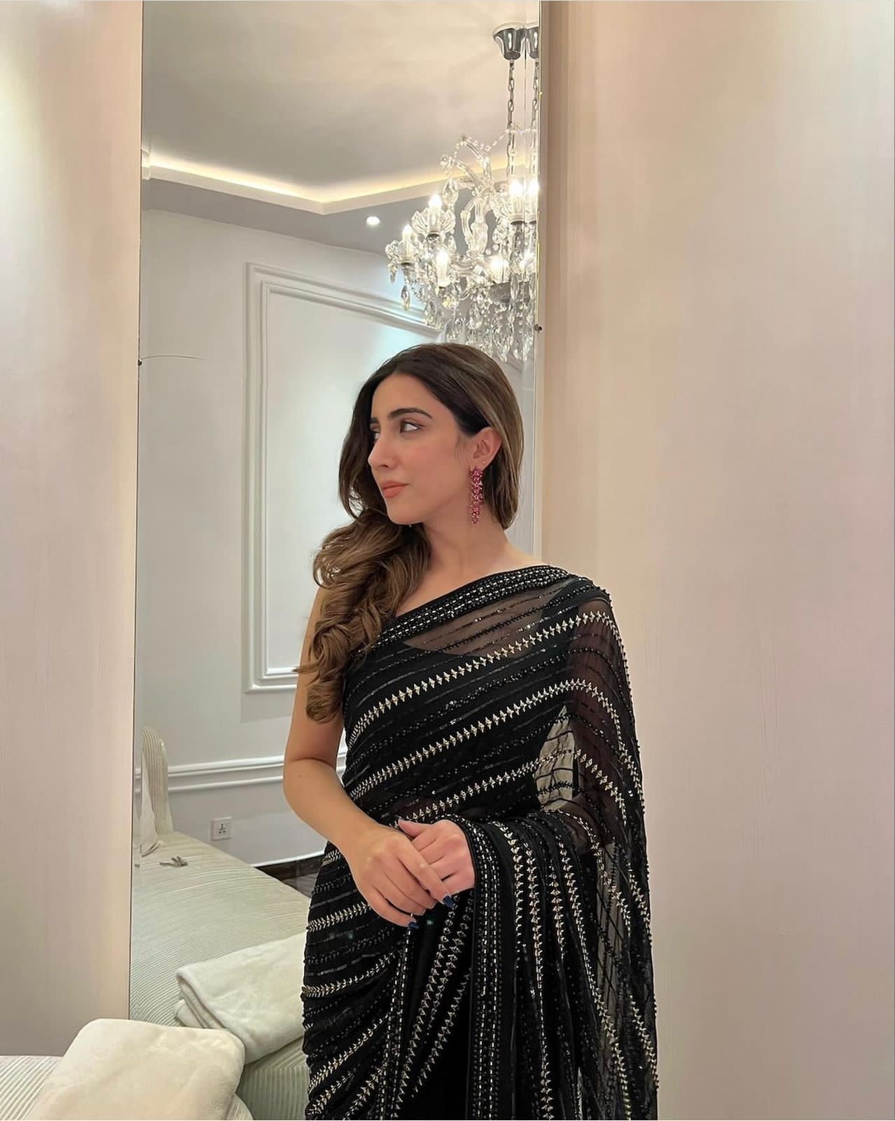 Black Georgette Sequence Work Designer Saree For Wedding Wear Function