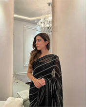 Load image into Gallery viewer, Black Georgette Sequence Work Designer Saree For Wedding Wear Function
