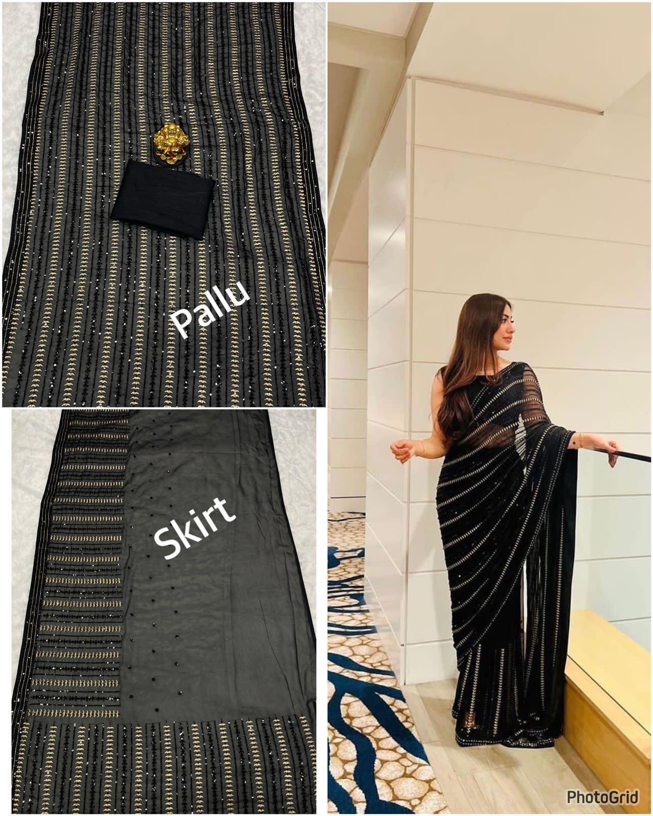 Black Georgette Sequence Work Designer Saree For Wedding Wear Function