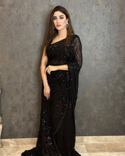 Load image into Gallery viewer, Black Georgette Full Sequence Work Designer Saree For Function Wear
