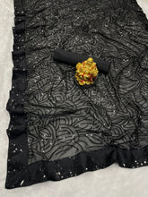 Load image into Gallery viewer, Black Georgette Full Sequence Work Designer Saree For Function Wear
