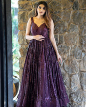 Load image into Gallery viewer, Function Wear Wine Color Georgette Sequence Work Gown
