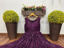 Load image into Gallery viewer, Function Wear Wine Color Georgette Sequence Work Gown
