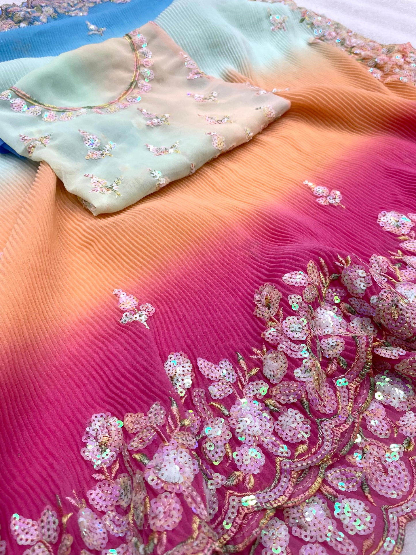 Party Wear Georgette Crush Saree with Sequence Work